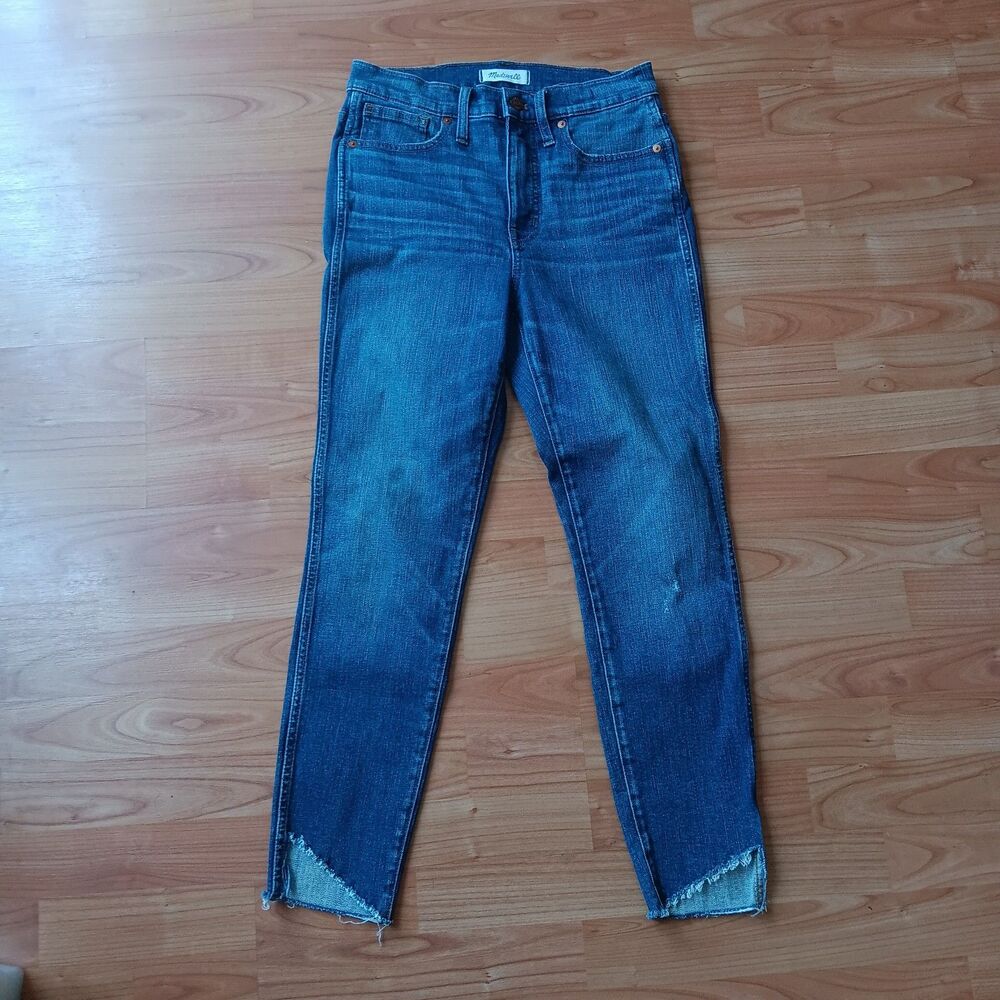 Madewell 10" High Rise Skinny Jeans Chewed-Hem Size 28 Dark Wash Casual